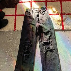 distressed black wide leg jeans